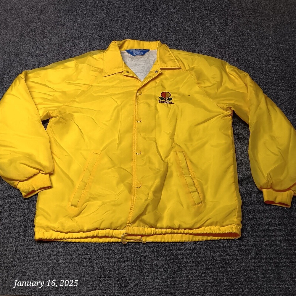 Vintage Sunkist Snap Jacket Adult Medium Yellow Lined Windbreaker Rainbow Sports